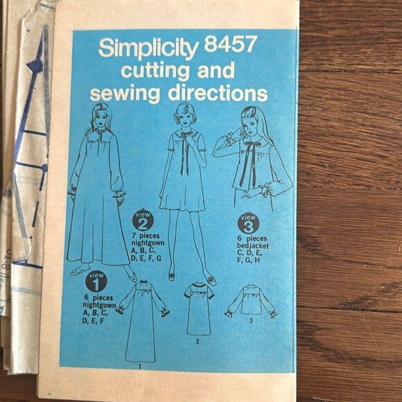 Vtg 1969 Simplicity 8457 Misses & Womens Nightgown & Bed Jacket Sewing Pattern - Picture 3 of 4